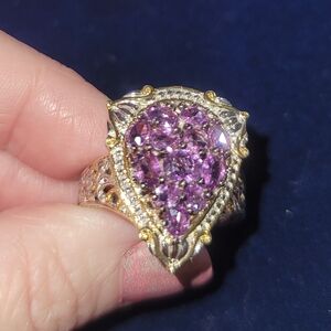 $477 Gems En Vogue UV Reactive Yellow Gold Sterling Silver Purple Sapphire Ring